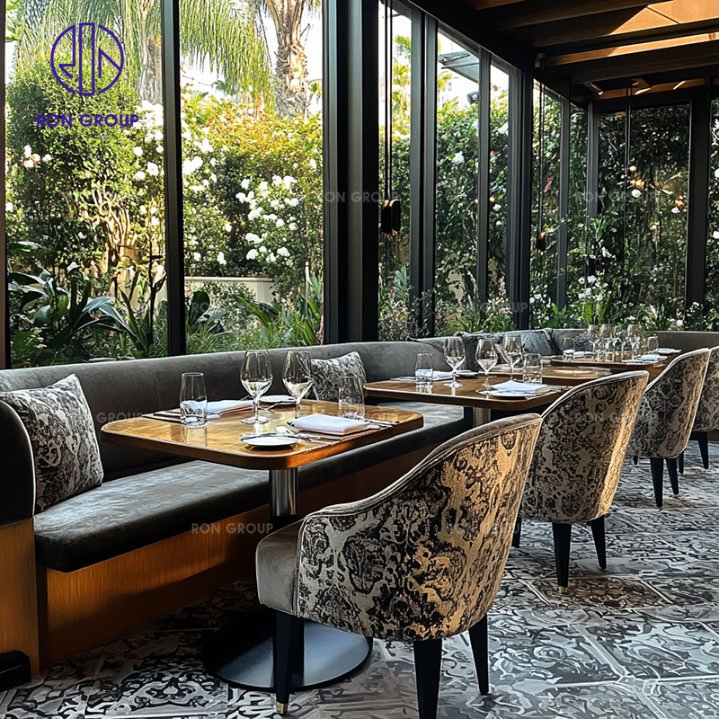 High-End Wood Table and Chair Leather Booth Bench Seating Modern Restaurant Hotel Furniture Sets