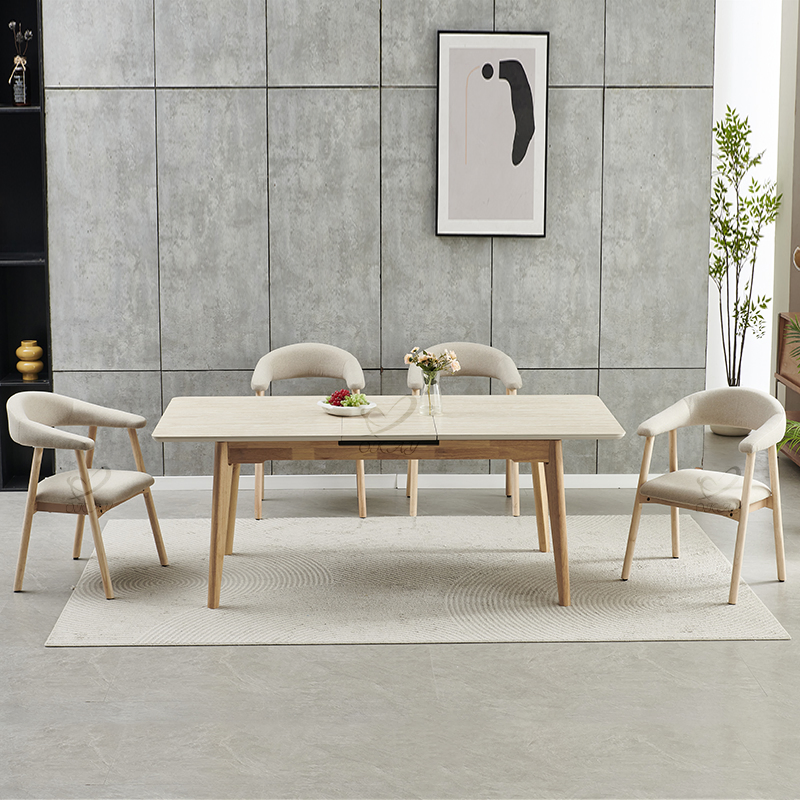 Modern Luxury Rectangle Dinner Table Set 6 Chairs MDF Extendable Dining Table