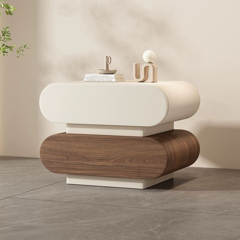 Simple and Modern Bedroom Bedside Table, New Leather Bedside Table, Solid Wood, High-Grade Cream, Light Luxury.