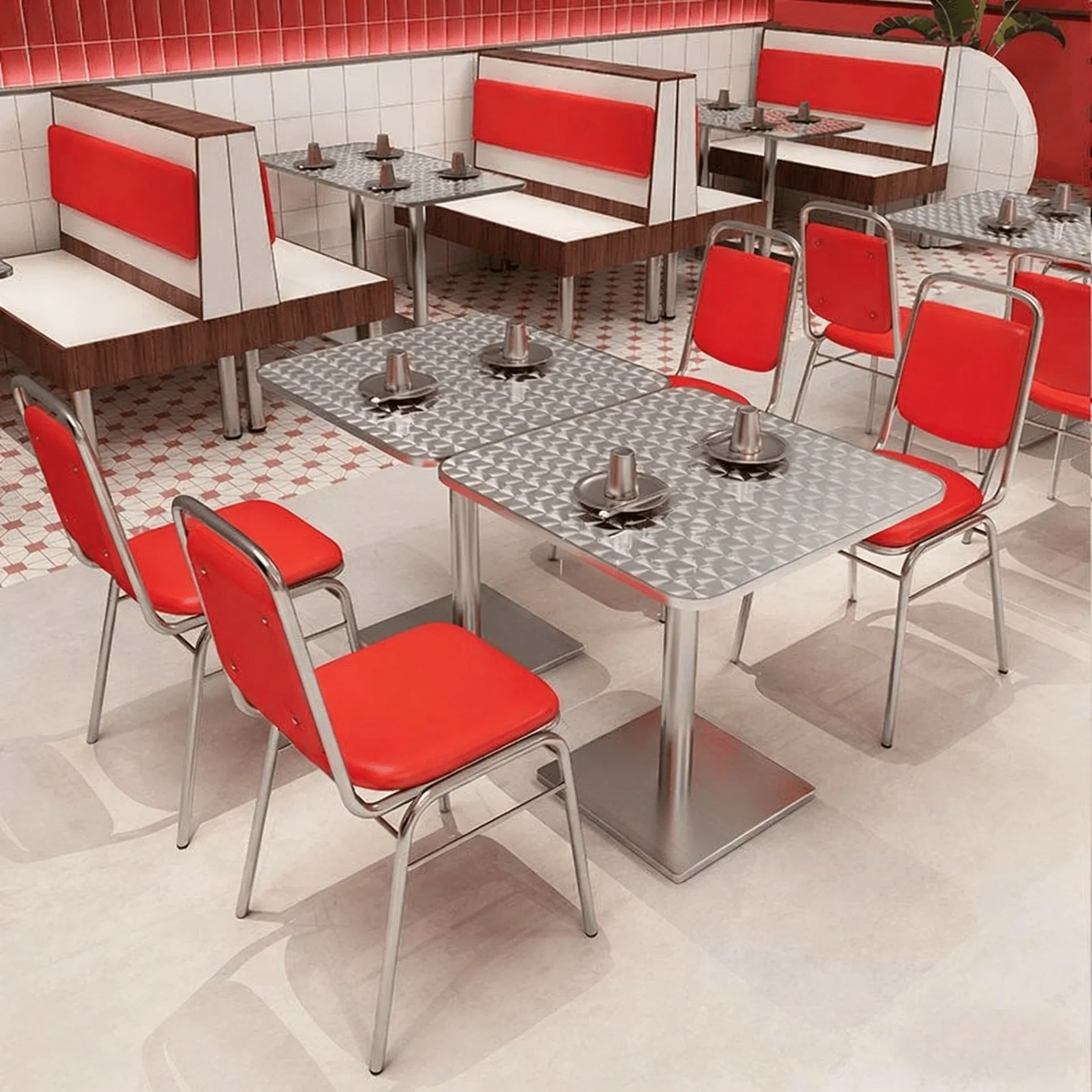Custom Wholesale High End Luxury Restaurant Furniture Booth Seating Fast Food Shop Chair and Table Set