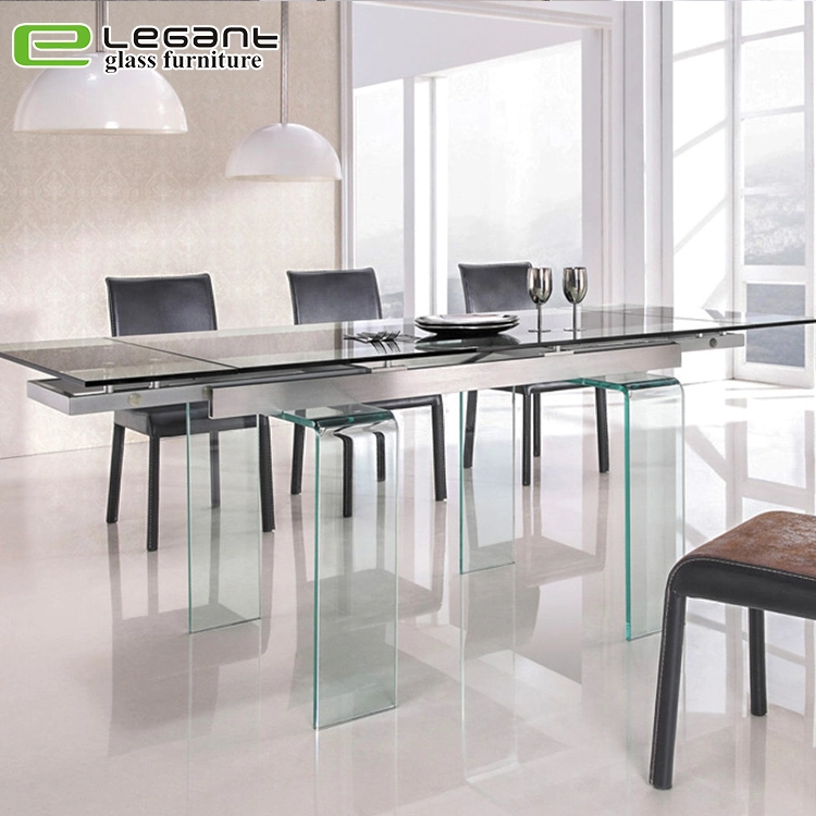 Tempered Glass Top Rectangular Dining Table with Solid Wood