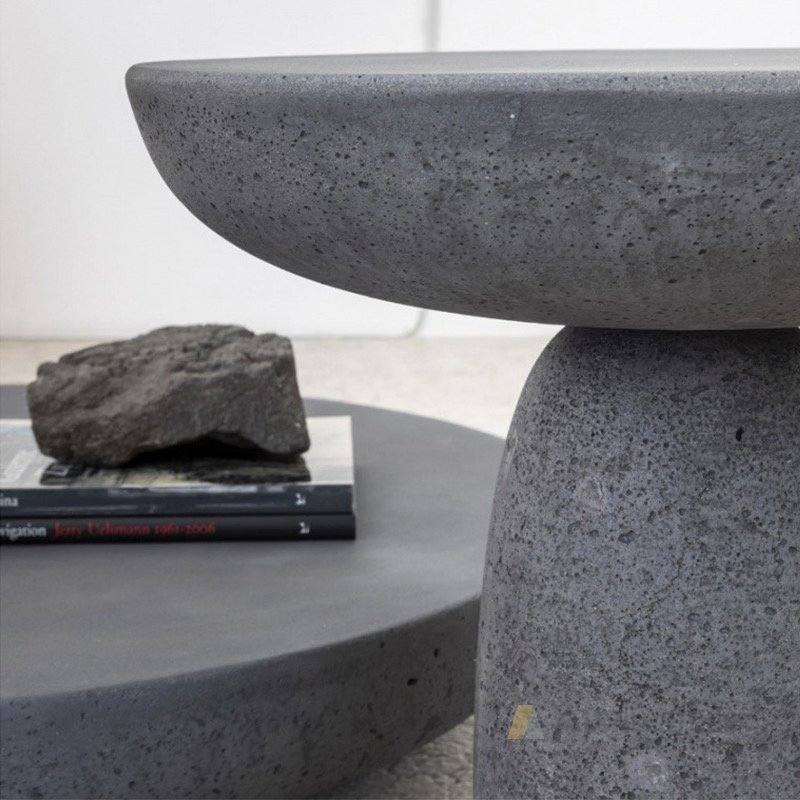 Industrial Style Natural Black Basalt Stone Side Table Nesting Coffee Table Set for Living Room Outdoor Indoor