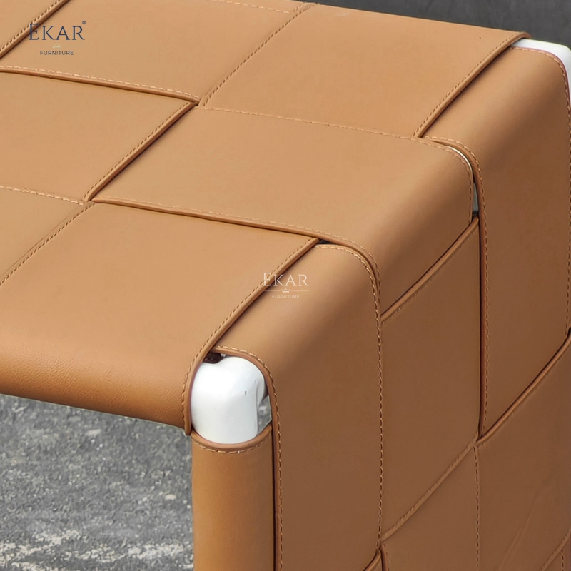 Lace Outdoor Woven Leather Side Table Modern Patio End Table Metal Frame