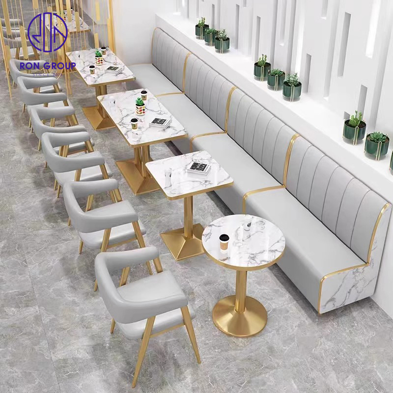 Modern Hotel Leather Square Marble Coffee Shop Cafeteria Commercial High-End Restaurant Booth Sofa Table and Chair Furniture Set for Restaurant