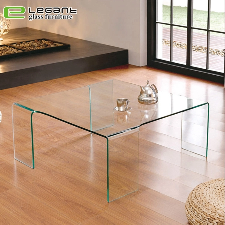Industrial Style Living Room Glass Coffee Table with Wheel