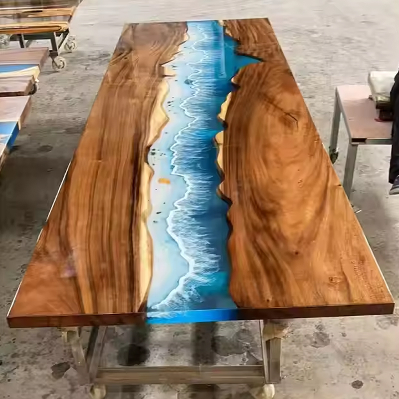 OEM Factory Resin Epoxy Table Top High Glossy Tea Table Dining Table Coffee Table Stainless Steel Metal Living Room Nesting Side