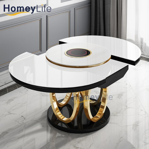 Italian Style 10 Piece Marble Stainless Steel Dining Set with Extendable Table