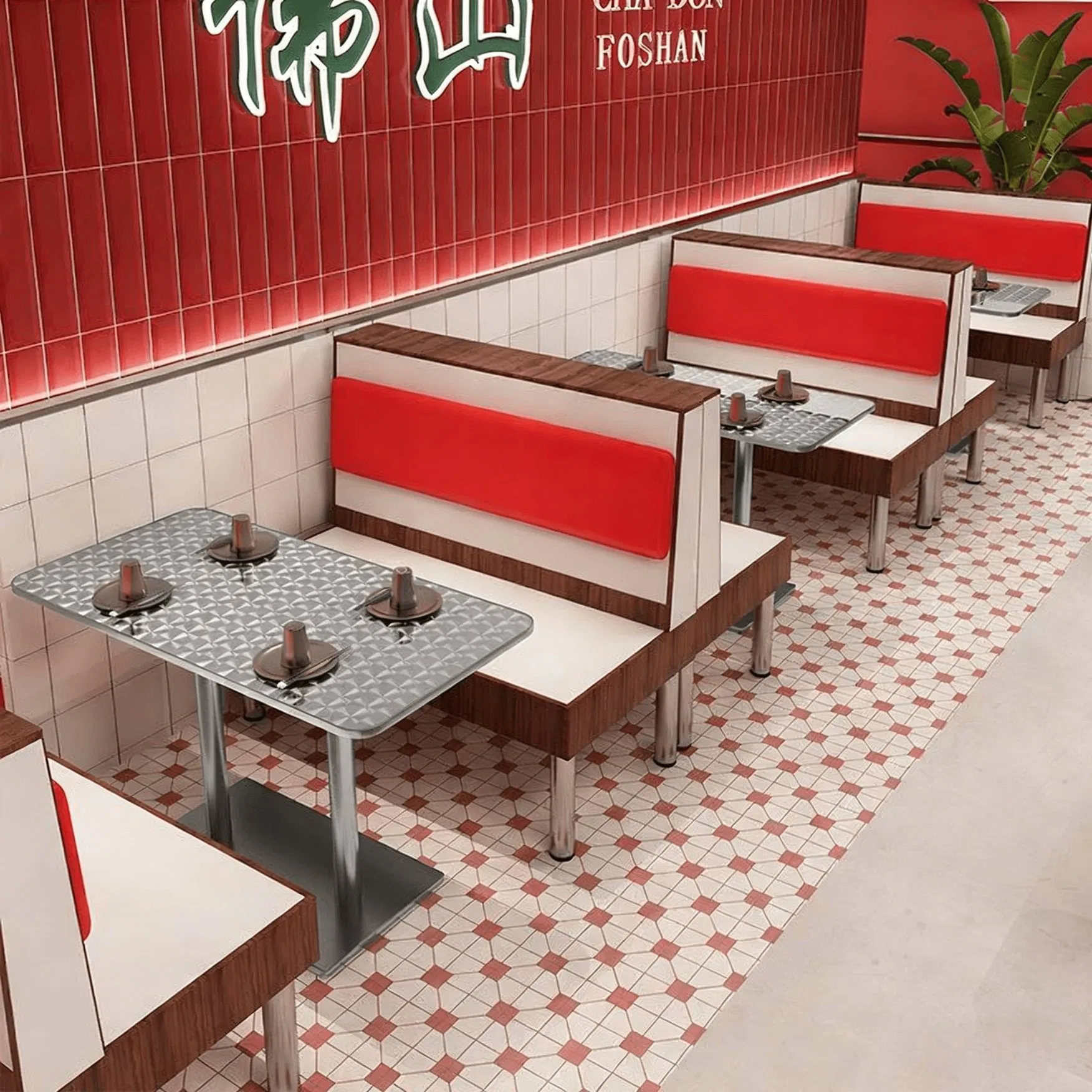 Custom Wholesale High End Luxury Restaurant Furniture Booth Seating Fast Food Shop Chair and Table Set