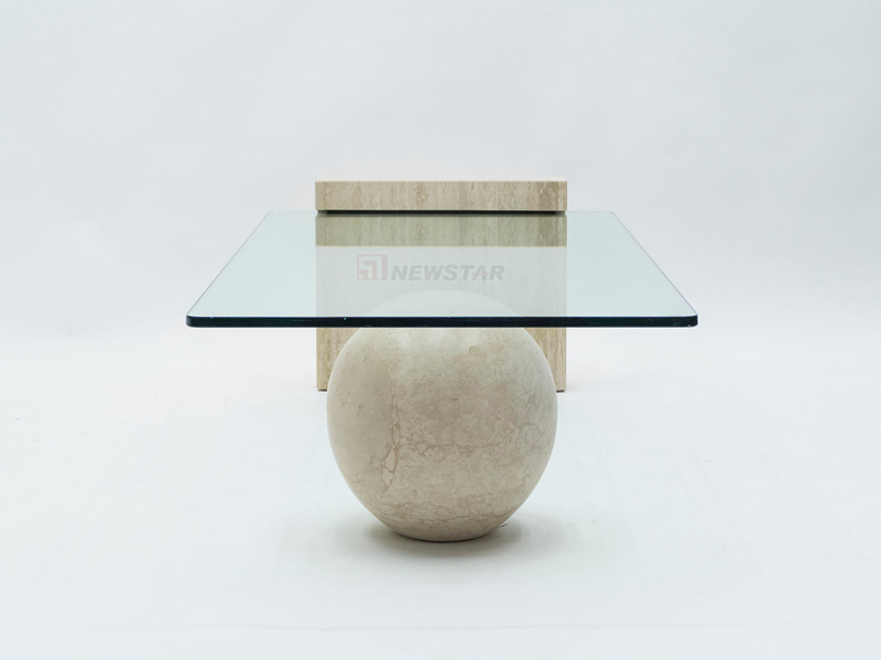 Wholesale Contemporary Coffee Table Marble Travertine Base Glass Top Rectangle Marble Coffee Table Nordic Good Price Ball Table