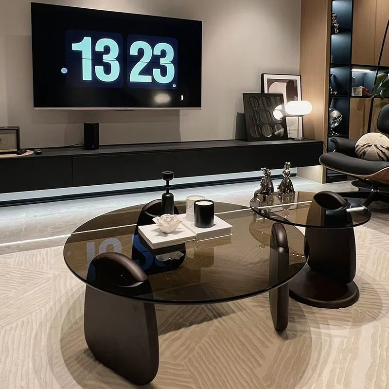 Modern Glass and Solid Wood Nordic Light Luxury Simple Small Combination Coffee Table