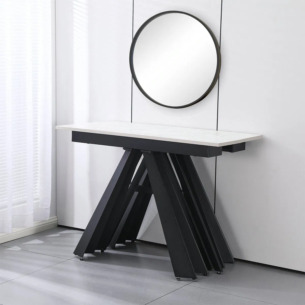 Customized Modern Furniture Melamine Top Extendable Dining Table for Metal Feet