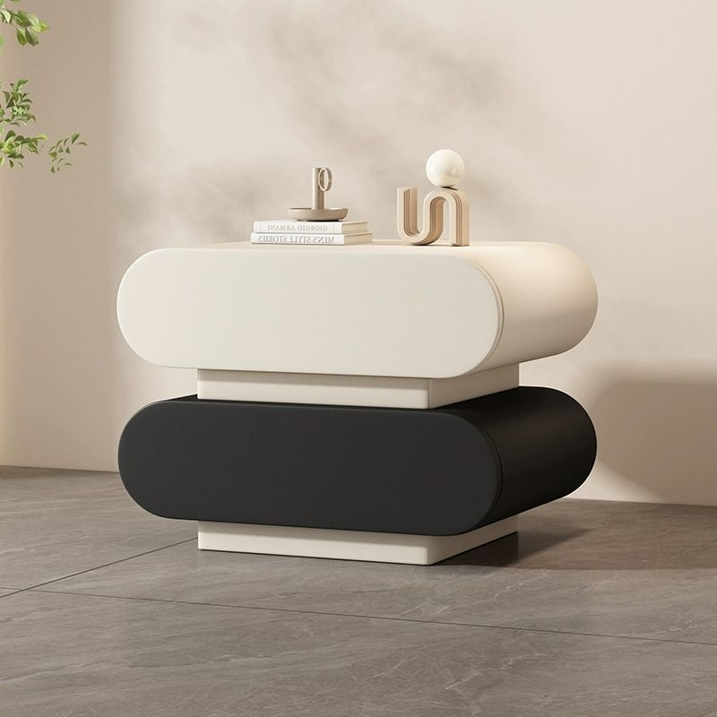 Simple and Modern Bedroom Bedside Table, New Leather Bedside Table, Solid Wood, High-Grade Cream, Light Luxury.
