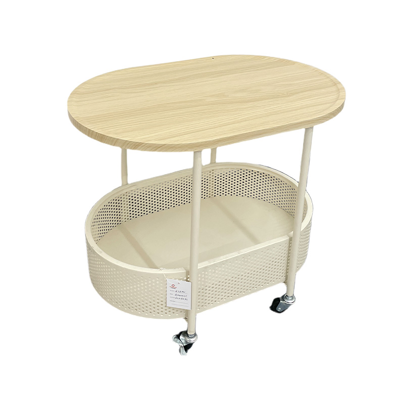 Modern Movable Storage Cart Bedside Table Side Table with Storage Basket for Living Room Bedroom