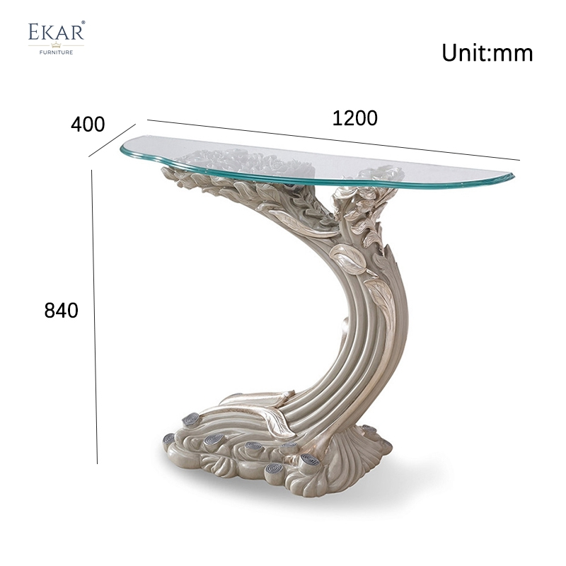 Half Moon Hand Carved Glass Top Luxury Console Table