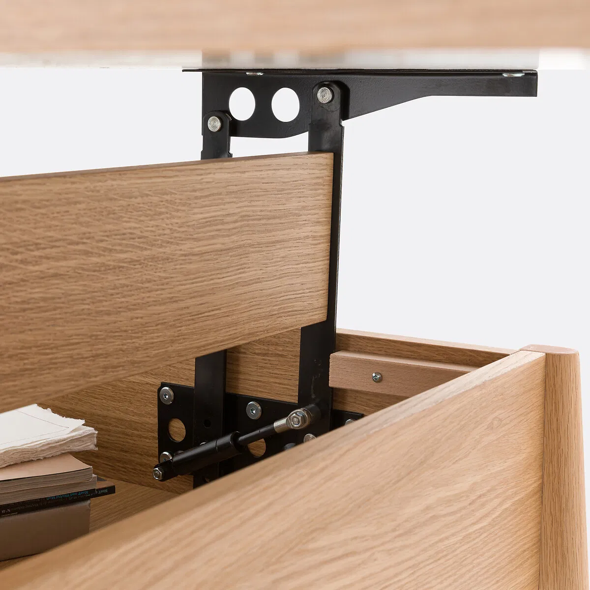 Multifunctional Living Room Oak Lift - Top Solid Wood Coffee Table with Storage Drawer &amp; Open Shelf