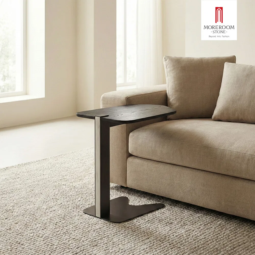 Minimalist Grey Sintered Stone Coffee Table Matte Finish with Wooden Base for Contemporary Industrial Home Decor