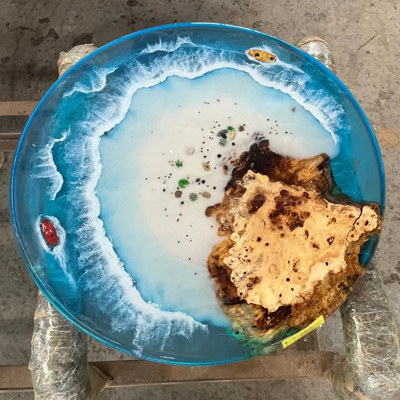 OEM Factory Resin Epoxy Table Top High Glossy Tea Table Dining Table Coffee Table Stainless Steel Metal Living Room Nesting Side