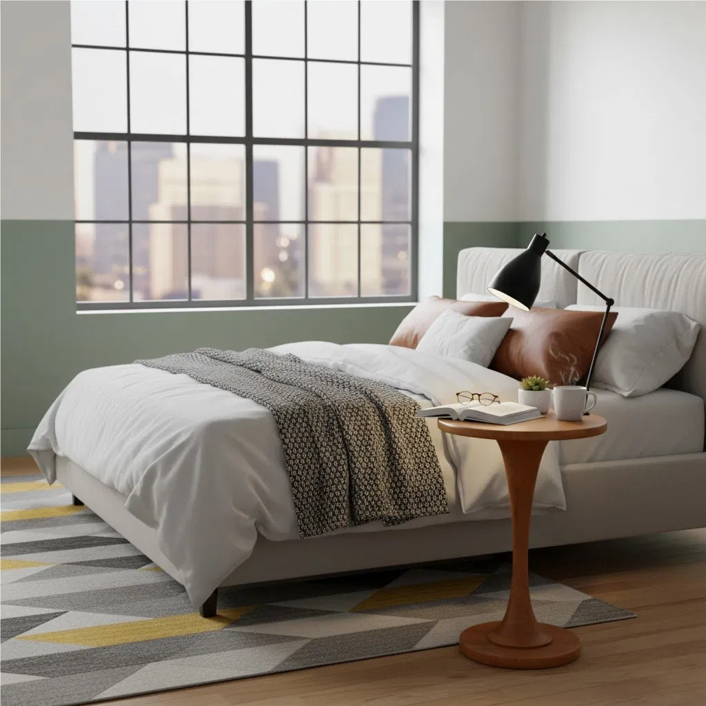 Teak Swirl Pedestal Side Table, Curved Spiral Base, Modern Accent Table