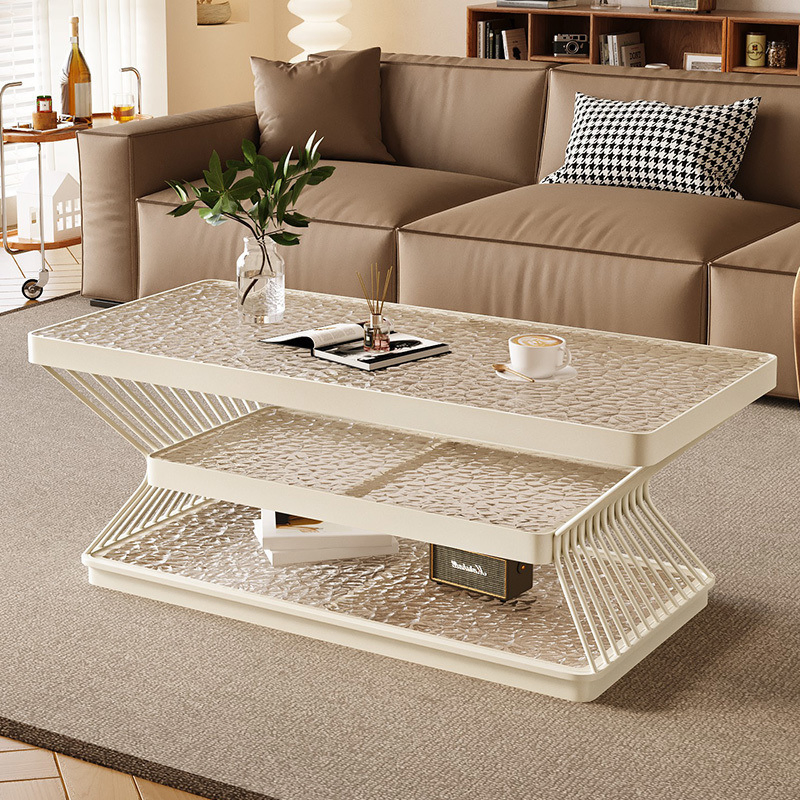 Modern Rectangular Tempered Glass Carbon Steel Combination Coffee Table