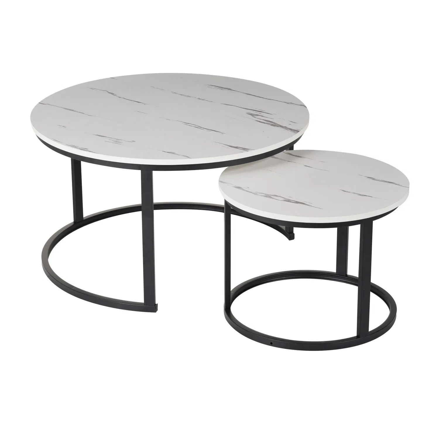 Minimalist Gold Metal Nesting Coffee Table Set White Marble Pattern Round Tea Table for Apartment