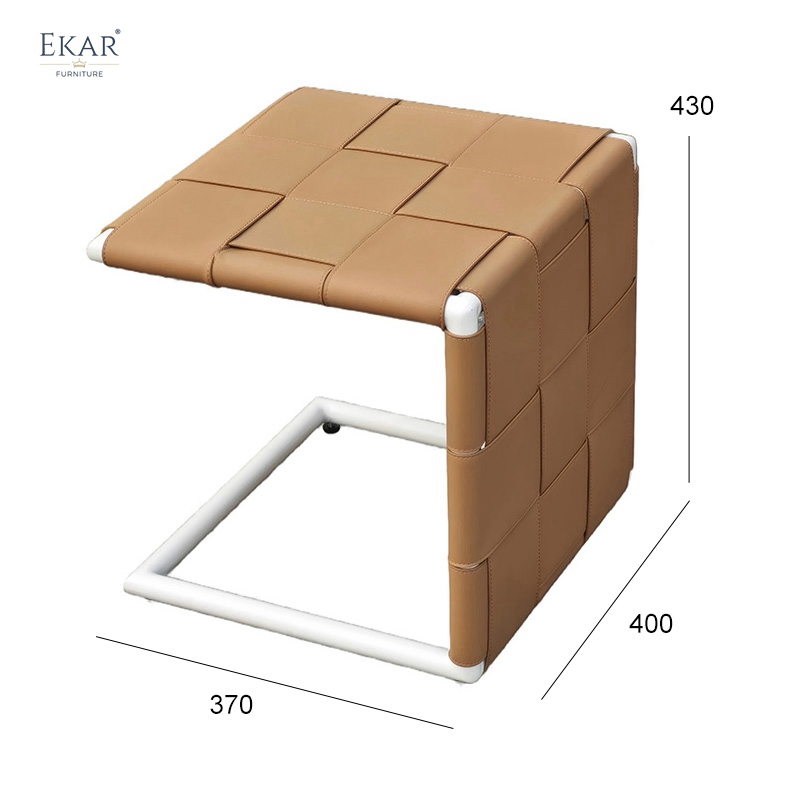 Lace Outdoor Woven Leather Side Table Modern Patio End Table Metal Frame