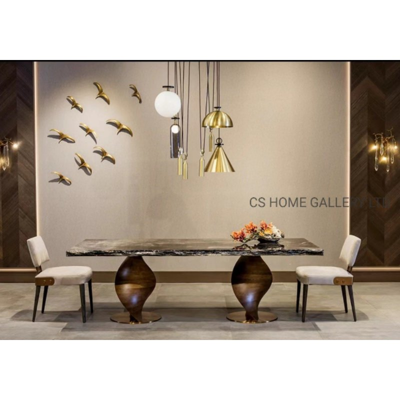 Wooden Modern Home Natural Marble Stainless Steel Furniture Dining Table