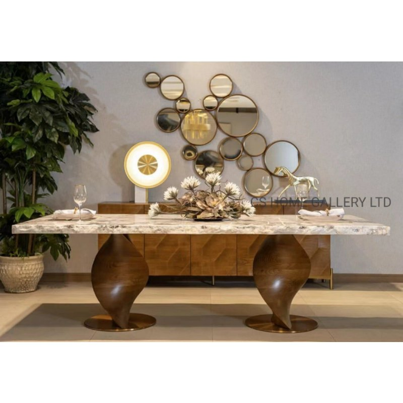 Wooden Modern Home Natural Marble Stainless Steel Furniture Dining Table