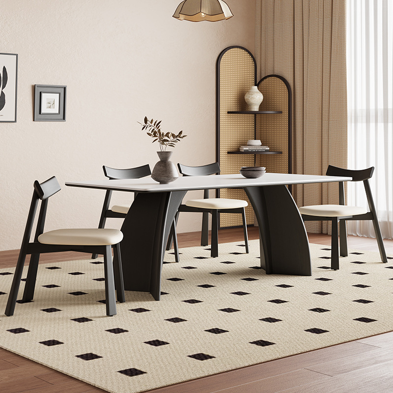 French-Style Solid Wood Dining Table and Chairs, Simpl