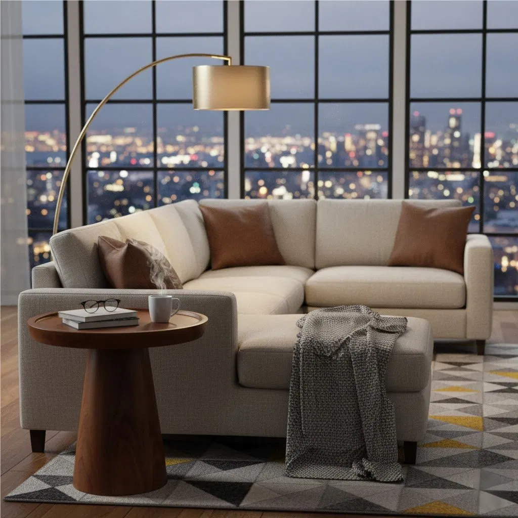 Teak Round Table, Flared Pedestal Base, Modern Accent Side Table