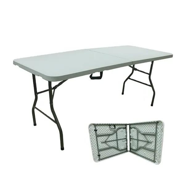 6FT Solid Steel Frame HDPE Table Top Party Dining Rental Plastic Folding Outdoor Table