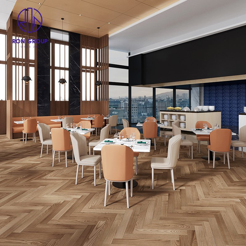 Modern High-End Customized Cafe Coffee Shop Square Wood Leather Booth Seating Restaurant Table and Chair Sets