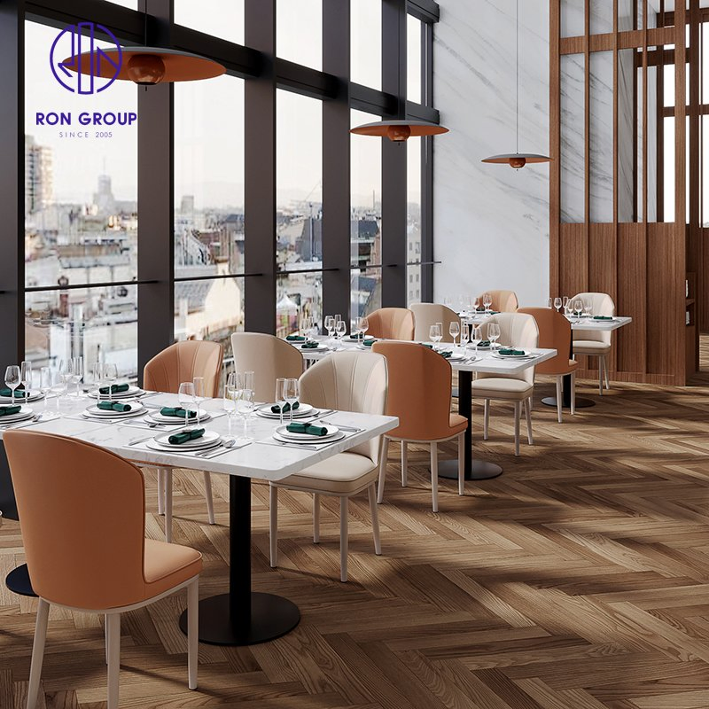 Modern High-End Customized Cafe Coffee Shop Square Wood Leather Booth Seating Restaurant Table and Chair Sets