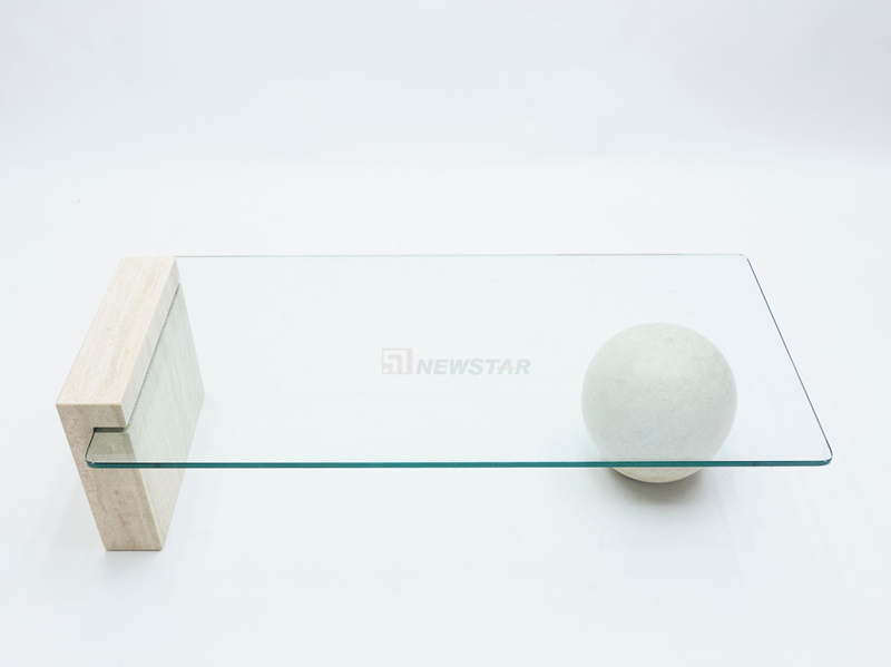 Wholesale Contemporary Coffee Table Marble Travertine Base Glass Top Rectangle Marble Coffee Table Nordic Good Price Ball Table