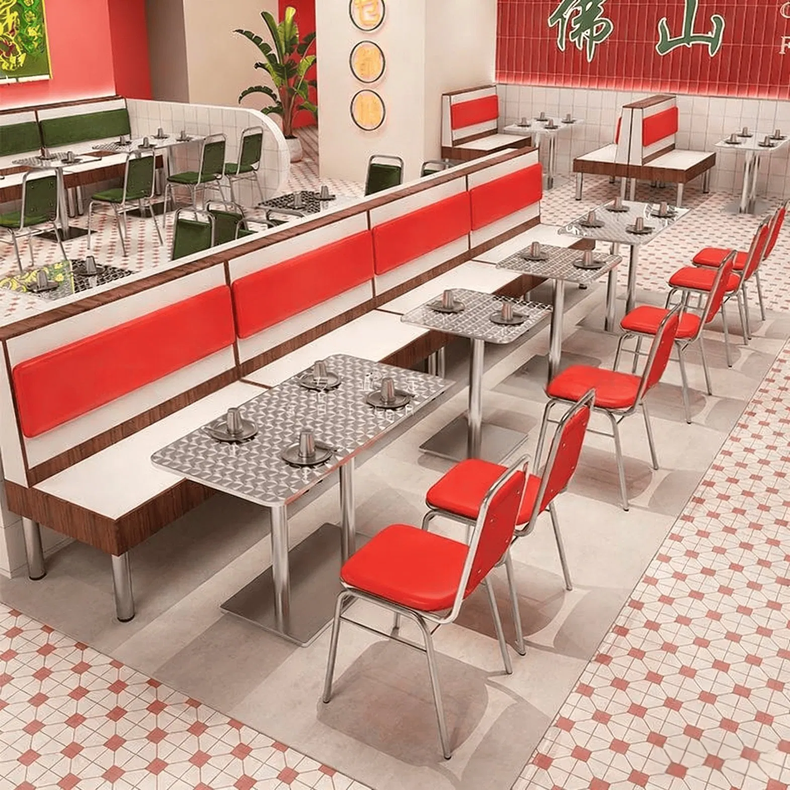Custom Wholesale High End Luxury Restaurant Furniture Booth Seating Fast Food Shop Chair and Table Set