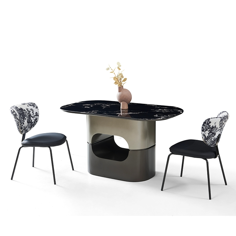 Trendy Wood and Stainless Steel Dining Room Furniture Table Chair