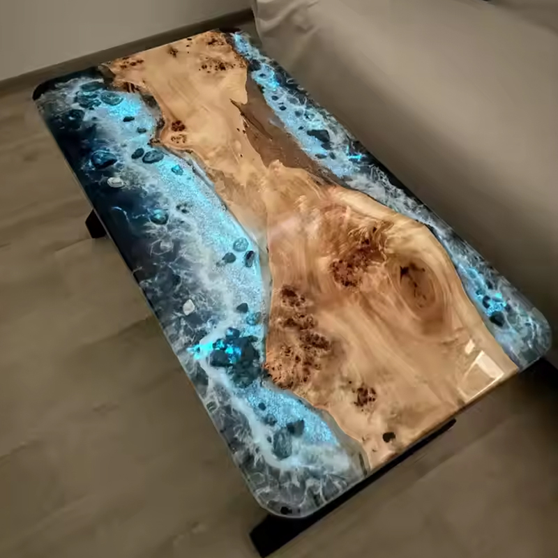 OEM Factory Resin Epoxy Table Top High Glossy Tea Table Dining Table Coffee Table Stainless Steel Metal Living Room Nesting Side