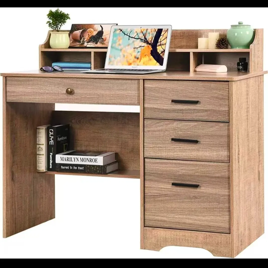 Simple Writing Desk Computer Syudy Desk with Four Drawers Floating Computer Stand Home Office Console with Storage Table Furniture