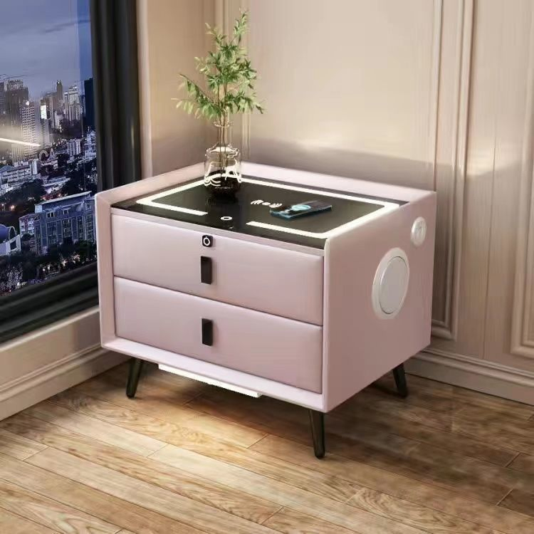 Wholesale Modern Hotel MDF Bed Side Tables Wireless Charging Night Stand Wood Home Bedroom Furniture Luxury Wooden LED Smart Bedside Table