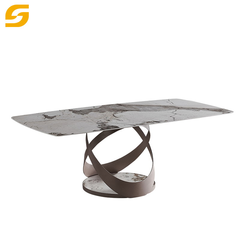 Modern Luxury Gold Marble Dining Table Set with Chair Stainless Steel Base