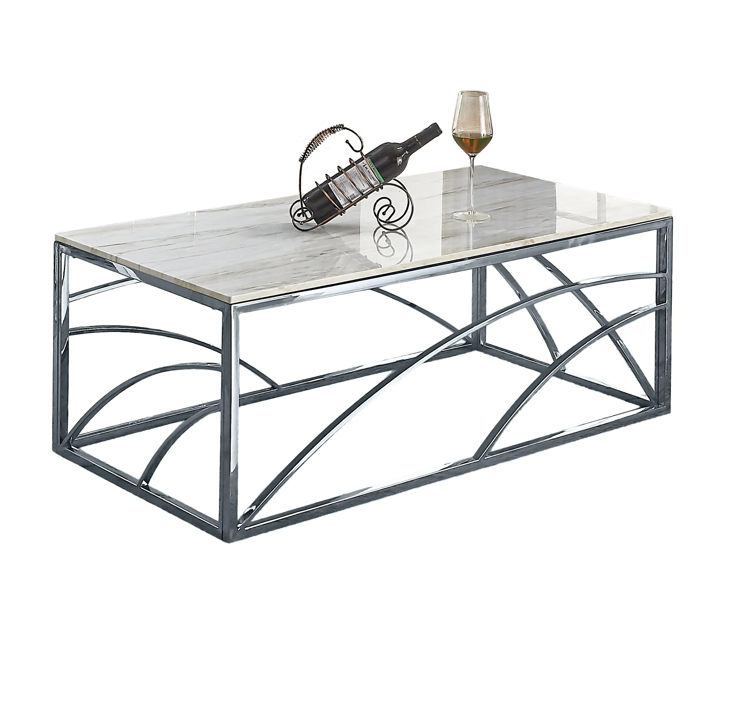 Wholesale Home Dining Room Furniture Glass Marble Stainless Steel Dining Table Coffee Table for Living Room