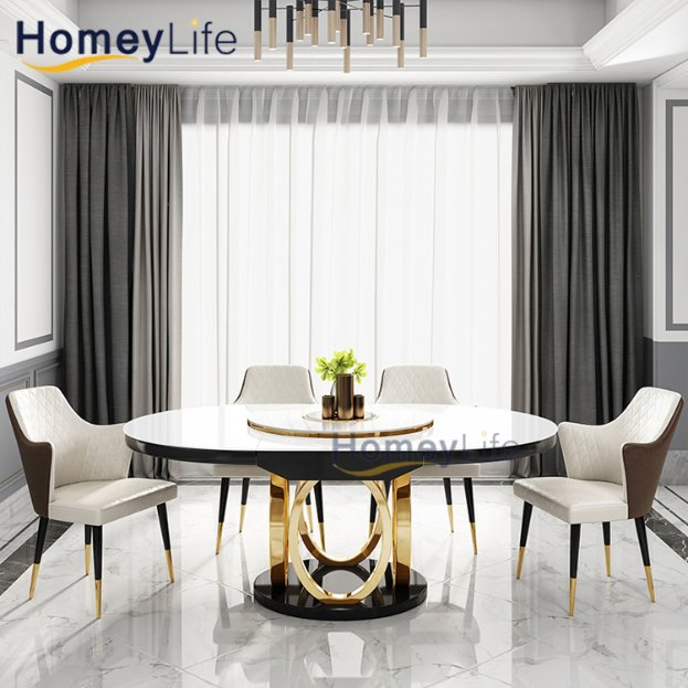 Italian Style 10 Piece Marble Stainless Steel Dining Set with Extendable Table