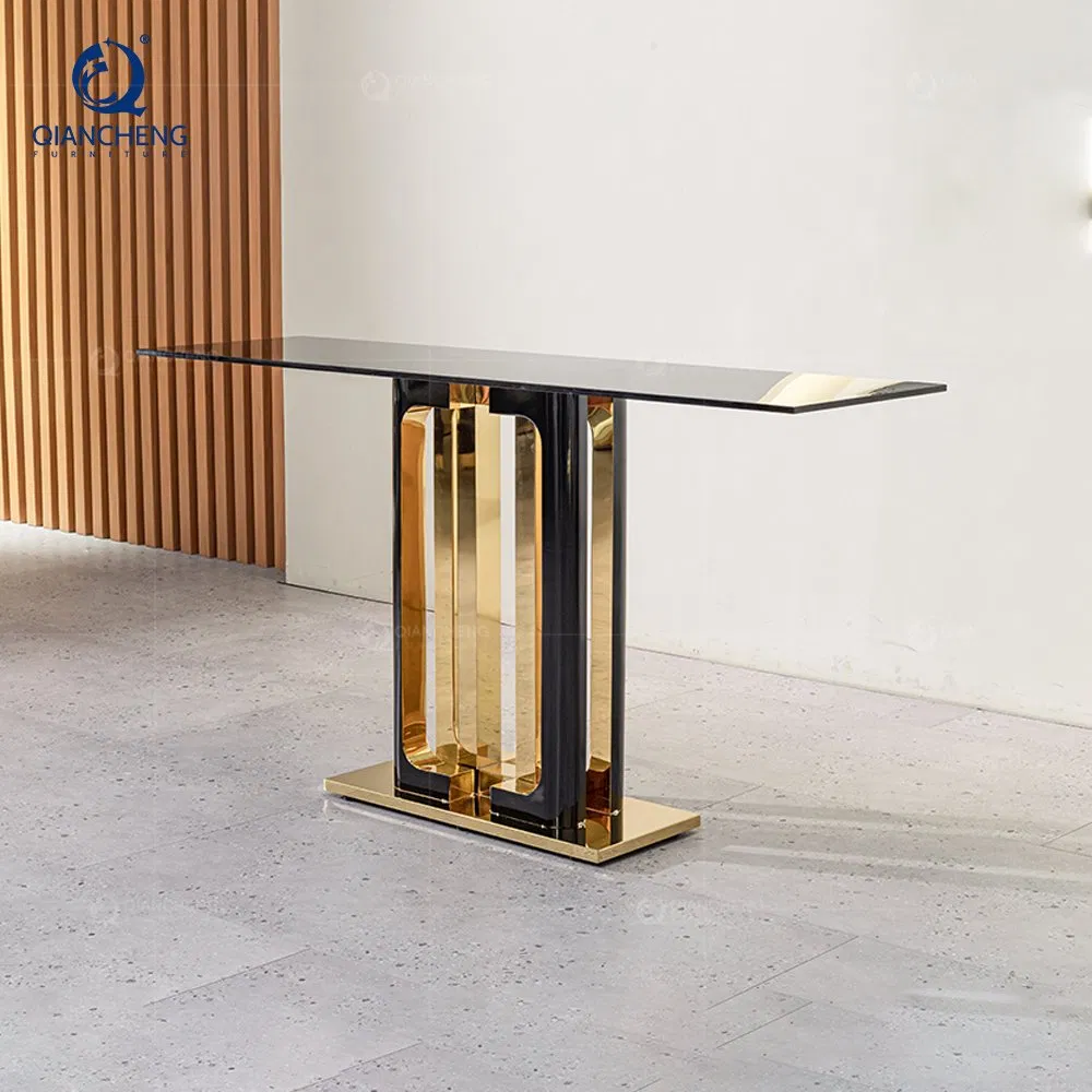 Long Entryway Italian Design Stainless Steel Wood Contemporary Console Table