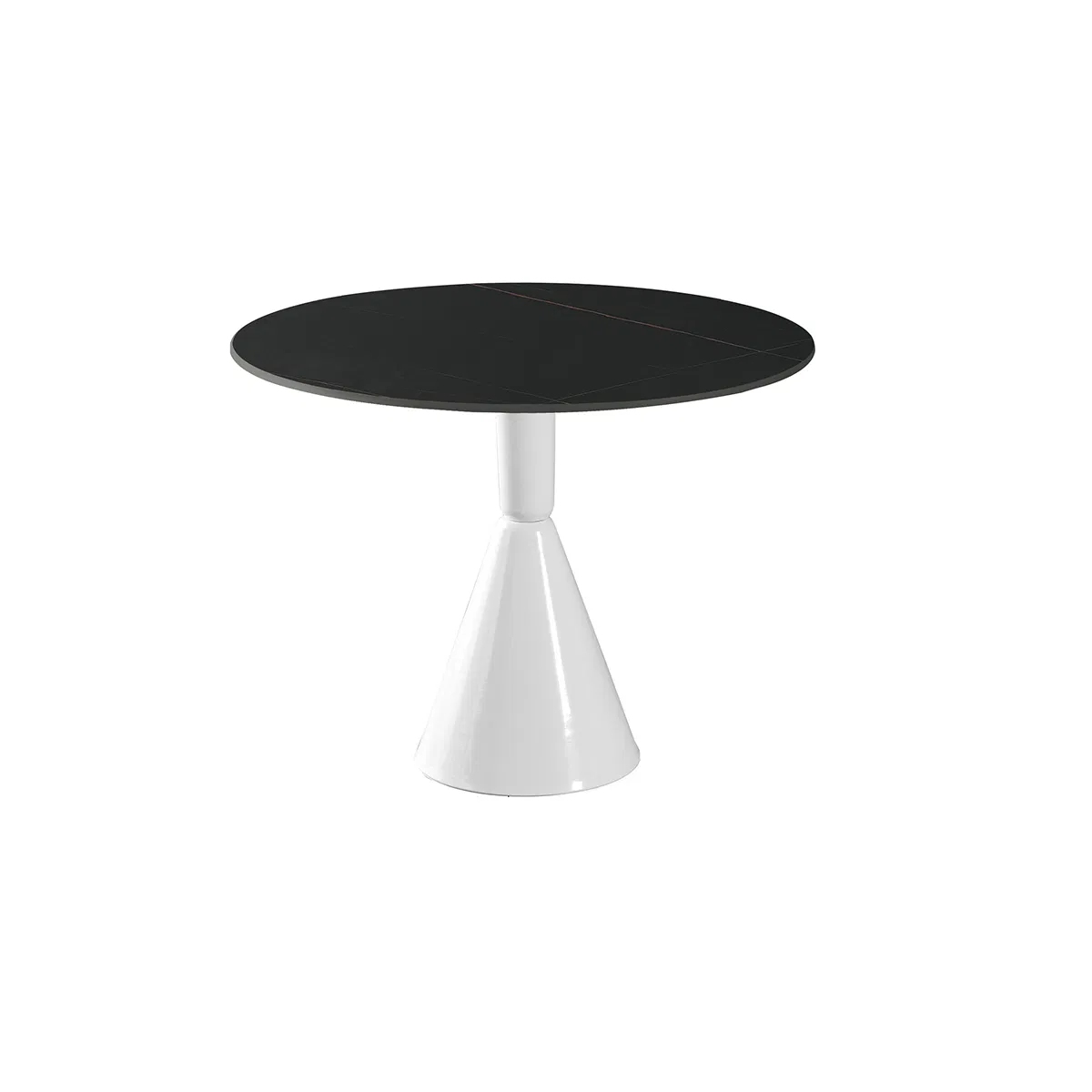 Modern Round Side Table, Faux Marble Top &amp; Matte Black Cone Base Stylish Accent Table
