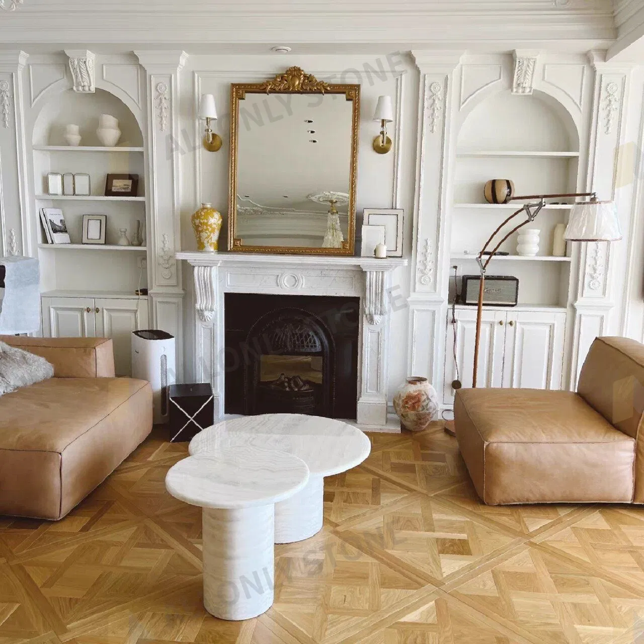 Wholesale Travertine Pedestal Marble Side Table Natural Stone Display Counter Table Modern Living Room Luxury Nesting Stone Coffee Table