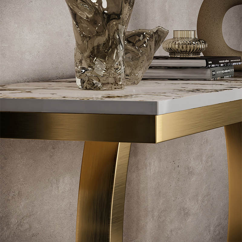 Turkish Luxury Modern Furniture Living Room Corner Half Moon Slimline Long Gold Metal Square Black Art Marble Top Console Table