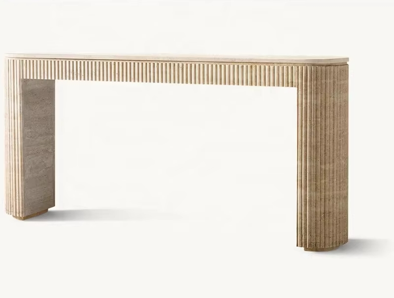 OEM ODM Living Room Furniture Entry Long Table Hallway Nordic Modern Marble Handmade Roman Travertine Natural Stone Narrow Console Tables