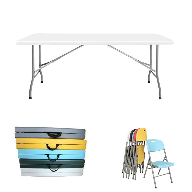 6FT Solid Steel Frame HDPE Table Top Party Dining Rental Plastic Folding Outdoor Table