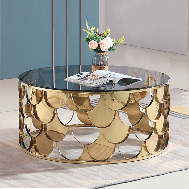Gold Tempered Glass Console Table Modern Living Room Furniture Coffee Table