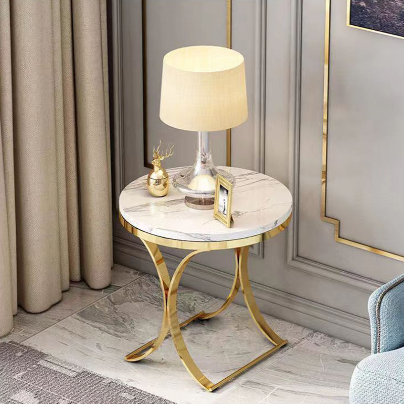 Foshan Furniture Small Sofa Tea Table Metal Round Black Gold Side Table Tempered Glass Top Coffee Table for The Living Room