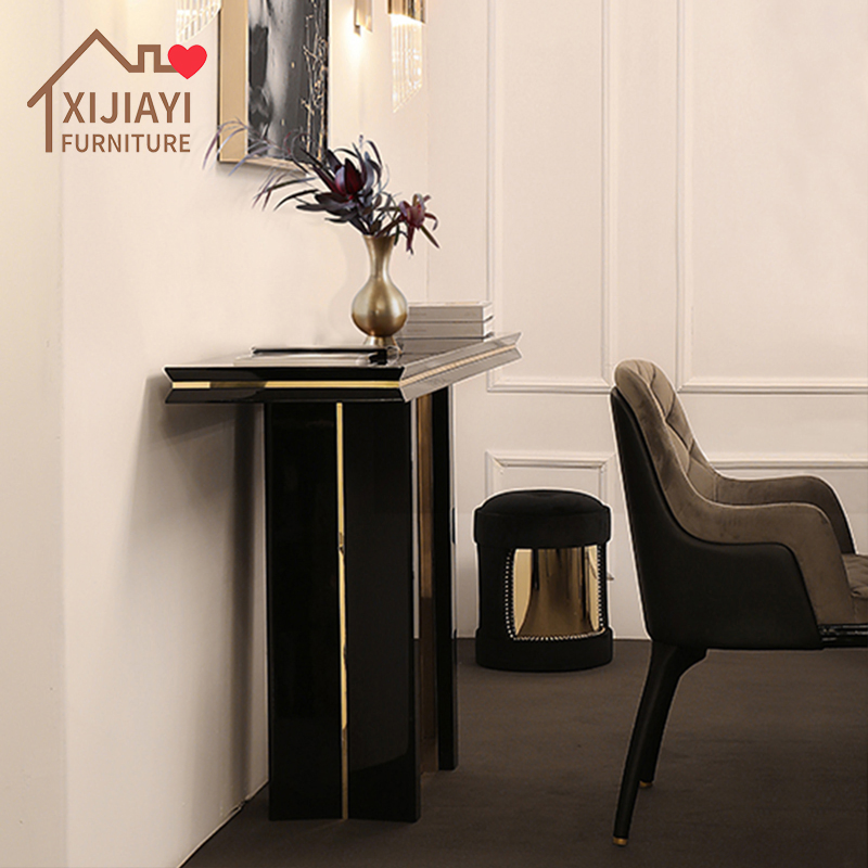 Xijiayi Solid Wood Hallway Entryway Console Table with Metal Edges for Lobby.